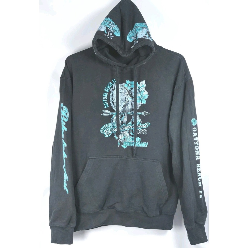 Daytona Beach 2022 Biketoberfest 30th Annual Black Graphic Hoodie Embellished